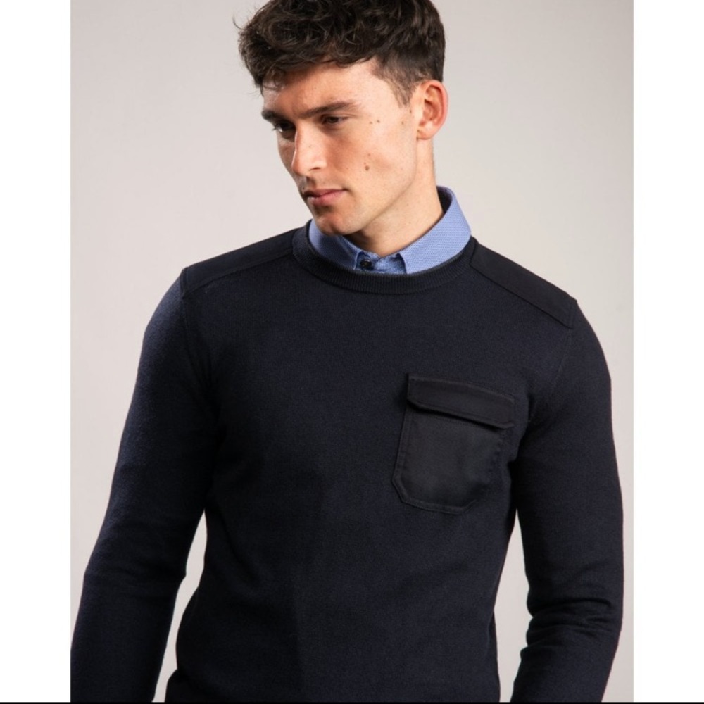 Ted Baker London Patch Pocket Crewneck in Navy - Picture 5 of 14